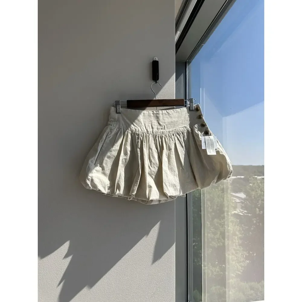 American Eagle Beige Bubble Skort High Rise Button Ruffle Pockets 0